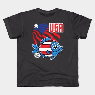 USA flag fish 4th of July Catch that Spirit Fritts Cartoons Kids T-Shirt